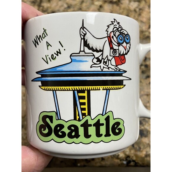 Vintage Seattle What a View Bird WA Ceramic Coffee Mug MINT - Picture 1 of 4